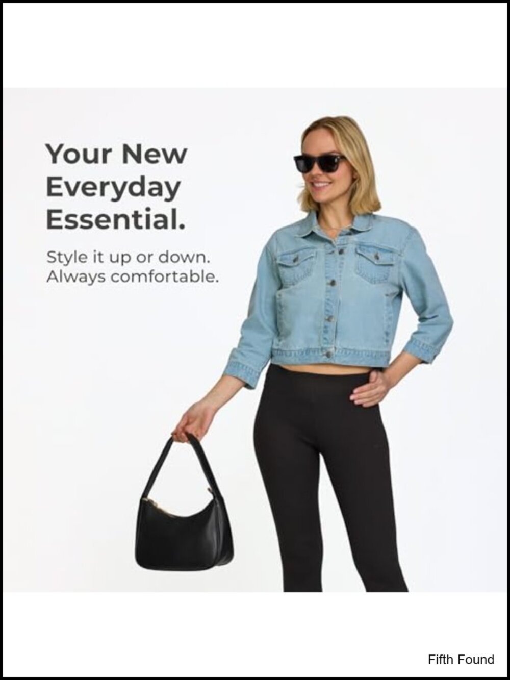 3/4 Sleeve Cropped Denim Jacket with Pockets Button Front - Picture 5 of 6